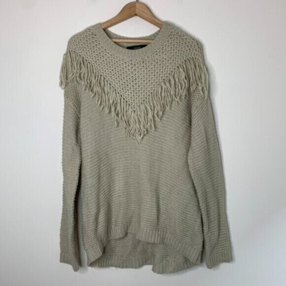 Forever 21 Chunky Knit Sweater Pullover beige Fringe detail Size Medium - Picture 8 of 16